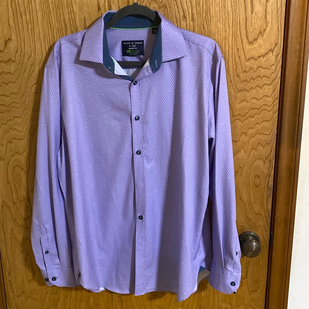 Society of Threads Men’s Large Purple and navy button down Dress Shirt Neck 16.5